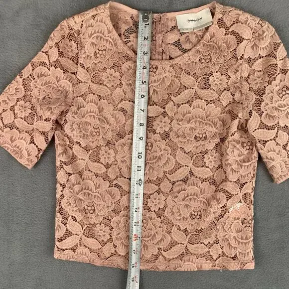 BHLDN Blush Pink Lace Floral Cropped Blouse Romantic Feminine Coquette - Picture 3 of 7